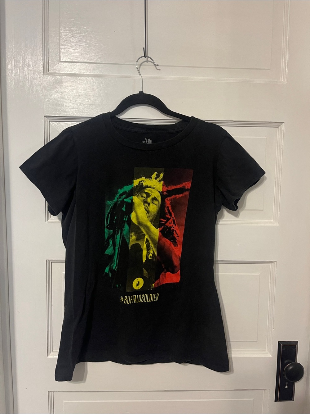 Bob Marley vintage Black Graphic T-Shirt with Red, Yellow, Green Rosta color